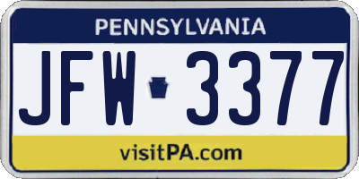 PA license plate JFW3377