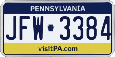 PA license plate JFW3384