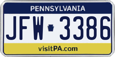 PA license plate JFW3386