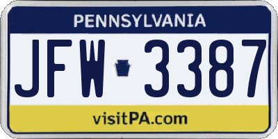 PA license plate JFW3387