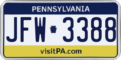 PA license plate JFW3388