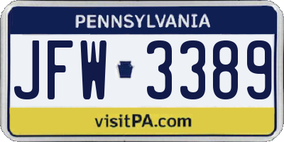 PA license plate JFW3389