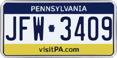 PA license plate JFW3409