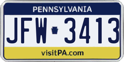 PA license plate JFW3413