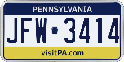 PA license plate JFW3414