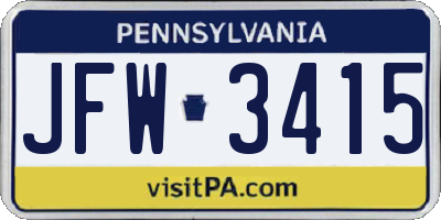 PA license plate JFW3415