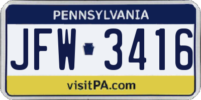 PA license plate JFW3416