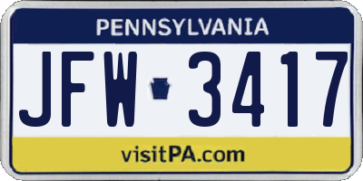PA license plate JFW3417
