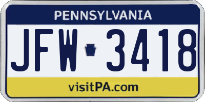 PA license plate JFW3418