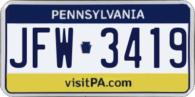 PA license plate JFW3419