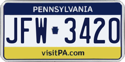 PA license plate JFW3420