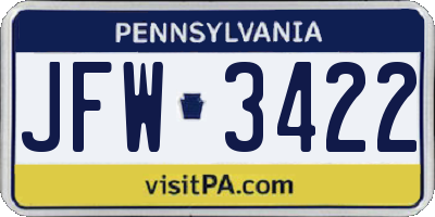 PA license plate JFW3422