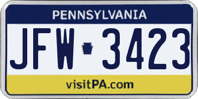 PA license plate JFW3423