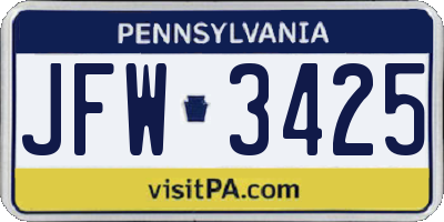 PA license plate JFW3425