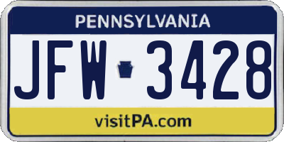 PA license plate JFW3428