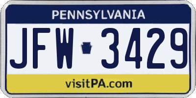 PA license plate JFW3429