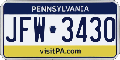 PA license plate JFW3430