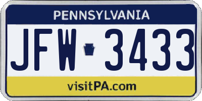 PA license plate JFW3433