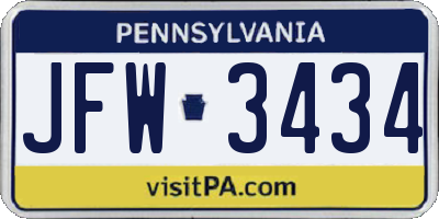 PA license plate JFW3434