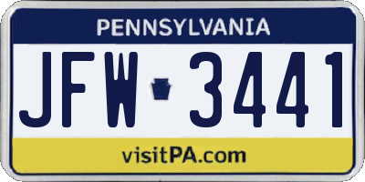 PA license plate JFW3441