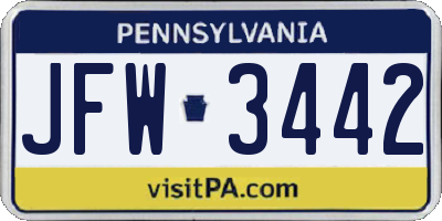 PA license plate JFW3442