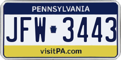 PA license plate JFW3443