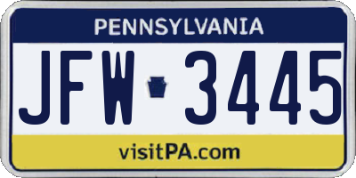PA license plate JFW3445