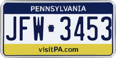 PA license plate JFW3453
