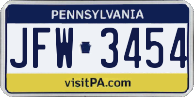 PA license plate JFW3454