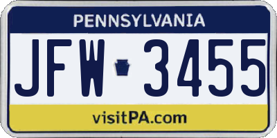 PA license plate JFW3455