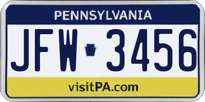 PA license plate JFW3456