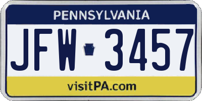 PA license plate JFW3457