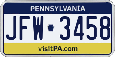 PA license plate JFW3458