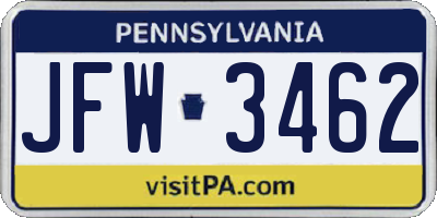 PA license plate JFW3462