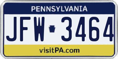 PA license plate JFW3464