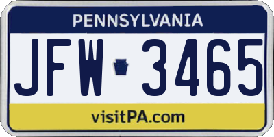 PA license plate JFW3465