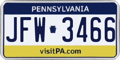 PA license plate JFW3466