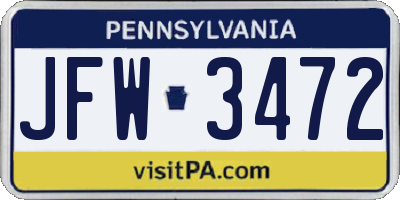PA license plate JFW3472