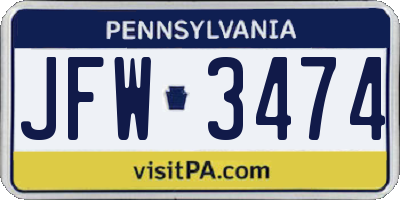 PA license plate JFW3474