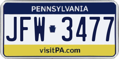 PA license plate JFW3477