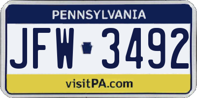PA license plate JFW3492