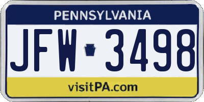 PA license plate JFW3498