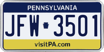 PA license plate JFW3501