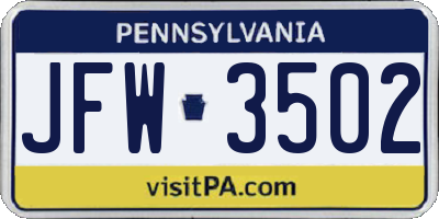 PA license plate JFW3502