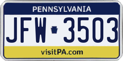 PA license plate JFW3503