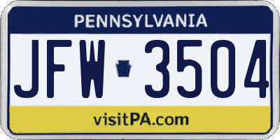 PA license plate JFW3504