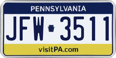 PA license plate JFW3511