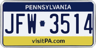 PA license plate JFW3514