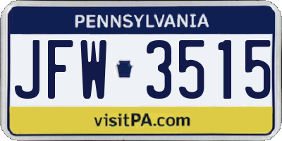 PA license plate JFW3515