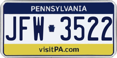 PA license plate JFW3522